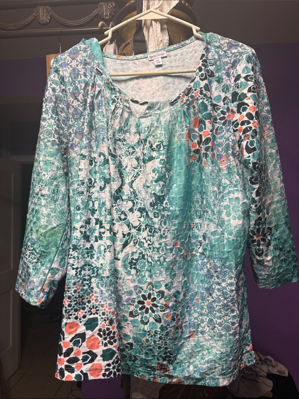 Rebecca Malone Teal Multi Printed Scoop-Neck Tunic